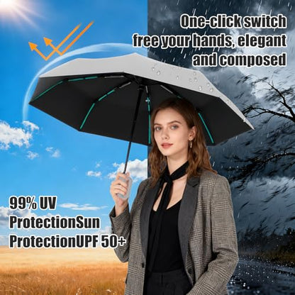 Compact Automatic Folding Umbrella – Portable Backpack Umbrella with Hook - color: grey2