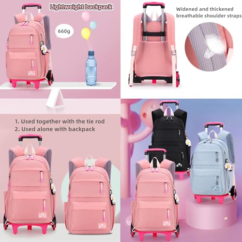 Kids Rolling Backpack with Wheels, Wheeled School Backpack for Girls Boys - color: A-blue Six Wheels, size: Six Wheels
