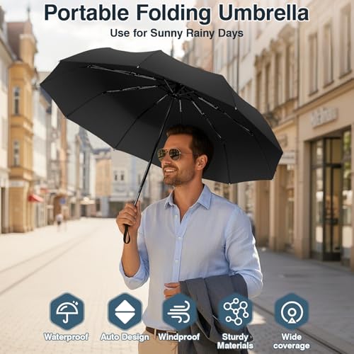 ZOMAKE Travel Umbrella Compact - 10 Ribs Portable Collapsible Umbrellas for Rain Windproof - Paraguas Automatic Small Folding Umbrella Lightweight Packable Umbrella for Women Men - color: Black