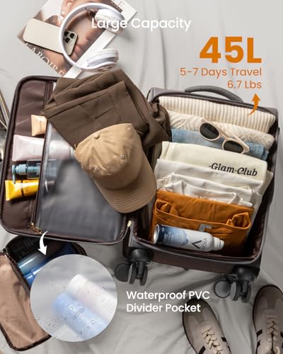 LOVEVOOK 4 Pcs Carry On Luggage 22x14x9 Airline Approved 20 Inch Underseat - color: Light Grey-Pink, size: 21 Inch