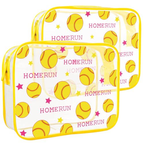 TSA Approved Toiletry Bag-2Pack,Clear Makeup Bags - color: Yellow Baseball-2pcs