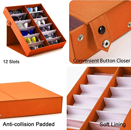 12 Slot Polyester Silk Lining Sunglasses Display Case with Stand Function (Yellow 1pack) - color: Yellow1