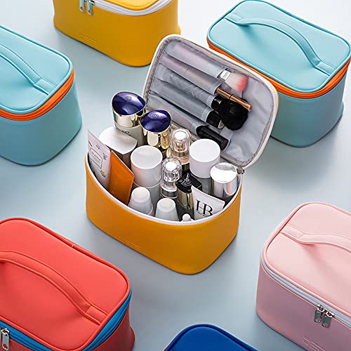 Meiyuuo Travel Makeup Bag for Women, PU Leather Cosmetic Bag, Cyan Blue - color: Cyan Blue
