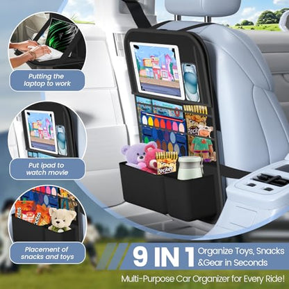 1 Pack Car Backseat Organizer with Tray, Tablet Holder for Kids Trip - color: Black