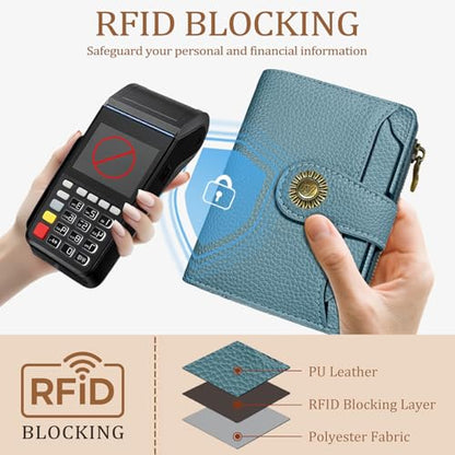 Icycay Blue Small Wallet Women RFID Blocking Bifold Credit Card Holder - color: 0 Blue