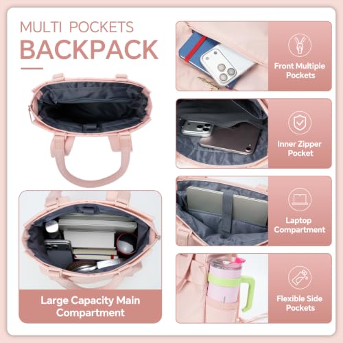 EMPSIGN Tote Backpack for Women, Work & Travel Bag, Fits 15.6" Laptop - color: Light Pink