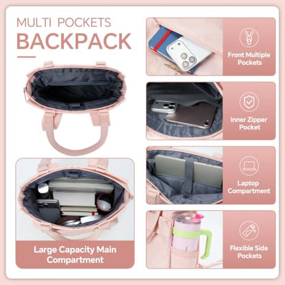 EMPSIGN Tote Backpack for Women, Work & Travel Bag, Fits 15.6" Laptop - color: Light Pink