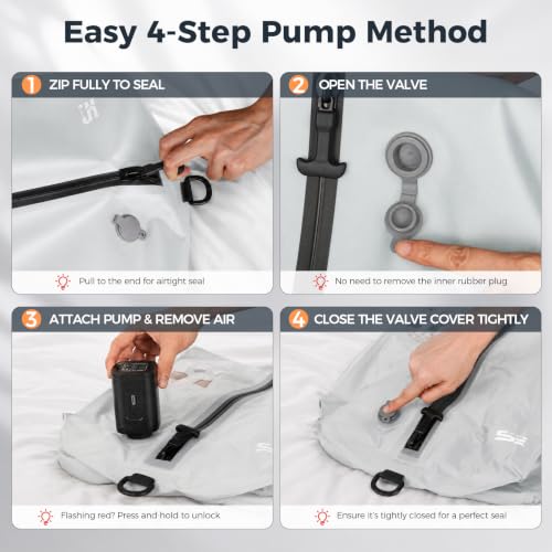 3PCS Vacuum Bags for Travel with Pump, Reusable, Waterproof, Grey - color: Grey White
