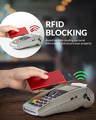VULKIT Minimalist Credit Card Holder Pop Up Cards RFID Protection Slim Metal Wallet - color: Red