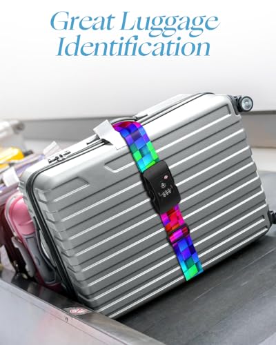 Slohif Luggage Straps TSA Lock for Suitcases - Travel Belt TSA Approved Accessories Luggage Identifiers Carry On Bag with Buckle Nylon Adjustable Band for Add a Bag Grid - style: Grid