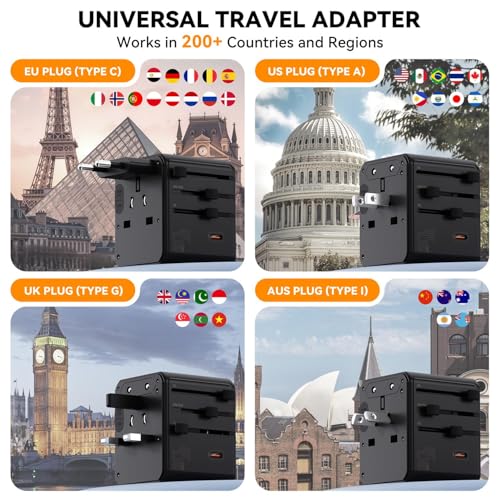 Auxmir Universal Travel Adapter, 45W PD Fast Charging Travel Plug Adapter - color: Black