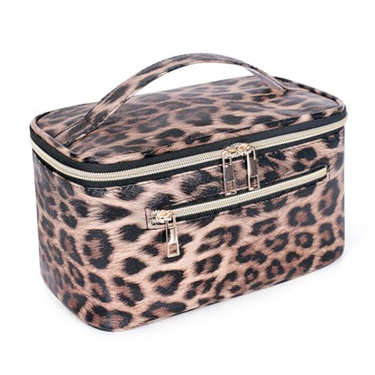 FITINI Travel Leopard Makeup Bag Cosmetic Bag with Zipper,Large Capacity Waterproof Toiletry Organizer Bag for Women Purse With Handle Zipper Brush Pouch - color: Leopard