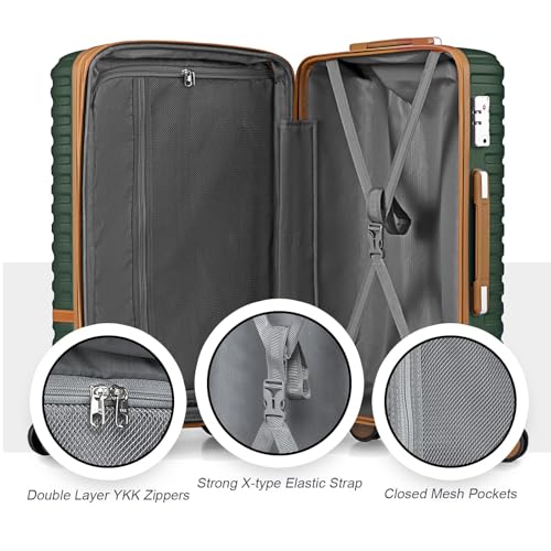 Joyway Expandable Luggage Sets 5 Piece, Lightweight Hard Shell Travel Suitcase Set with Spinner Wheels and TSA Lock - color: Green, size: 5 piece set
