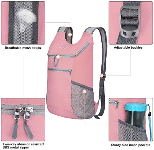 G4Free 10L Lightweight Packable Hiking Backpack, Nylon Daypack Daily Travel - color: Light Pink, size: Small