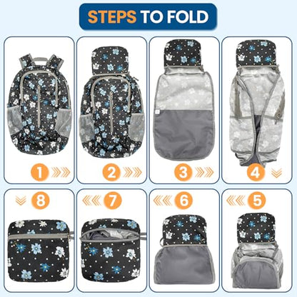 ZOMAKE Lightweight Packable Backpack 25L, Foldable Hiking Daypack - color: Black, Floral, size: 25L