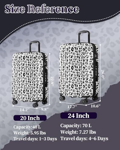 Checked Luggage, Expandable 24 Inch Hardside Suitcase - color: Leopard White, size: M(checked-24")