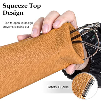 RayLove 2 Pack Glasses Case Soft Eyeglass Case For Women Men Squeeze Top Sunglasses Pouch Travel With Cleaning Cloth - color: California Orange