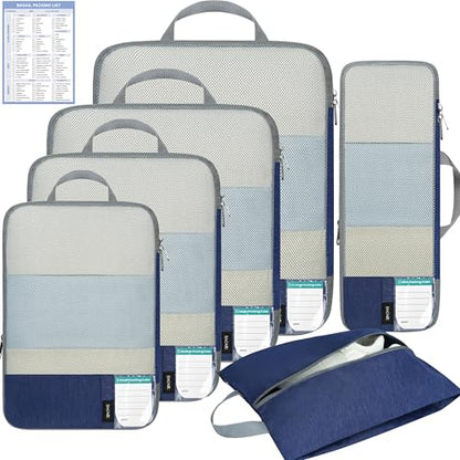 BAGAIL Lightweight Compression Packing Cubes for Travel, 6 Set, Navy - color: Navy