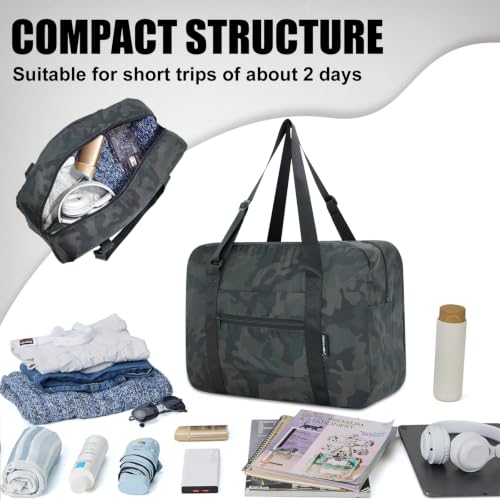 Duffle Bag for Travel Foldable Personal Item Travel Bag (Dark camo, 23L) - color: Dark camo, size: 23L