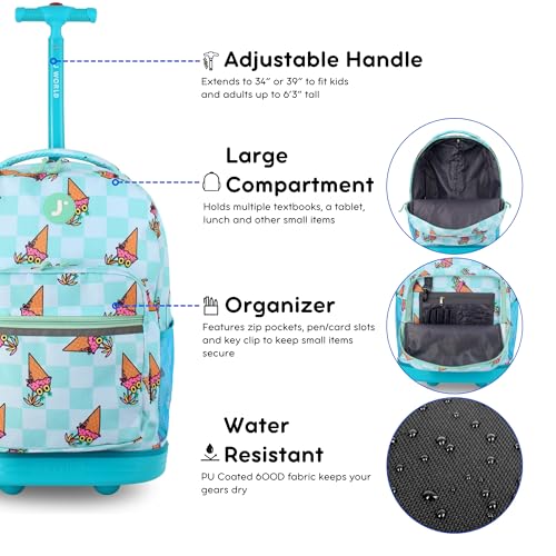 J World Sunrise Kids Rolling Backpack with Wheels for Girls Boys, Roller Bookbag for School, 18 x 13 x 9 Inches, Ice Cone - color: Ice Cone