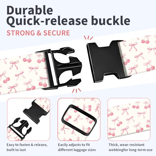 Luggage Strap for Suitcases Adjustable Travel Belt with Quick Release Buckle, Cute Travel Accessories for Suitcase Strap Cute Cherry Bow - color: Cute Cherry Bow
