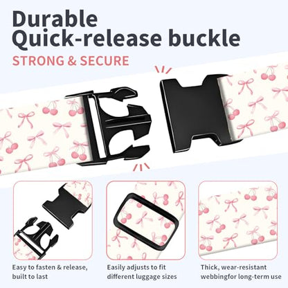 Luggage Strap for Suitcases Adjustable Travel Belt with Quick Release Buckle, Cute Travel Accessories for Suitcase Strap Cute Cherry Bow - color: Cute Cherry Bow