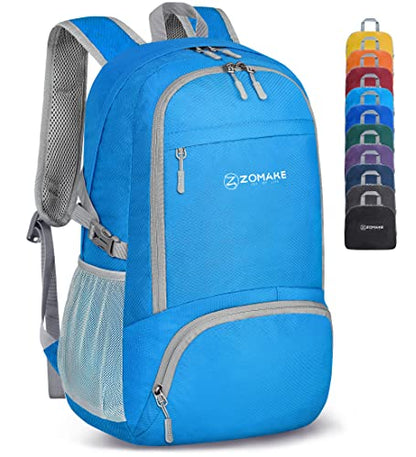ZOMAKE Lightweight Packable Backpack 30L, Foldable Travel Hiking Daypack - color: B-light Blue
