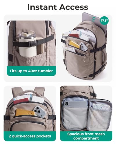 BAGSAMRT 35L Travel Backpack for Men Women, 17-In Carry on Backpack, Beige - color: Light Beige