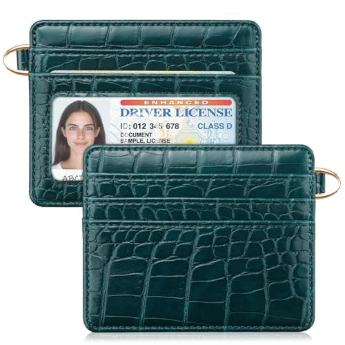 Slim Credit Card Holder Crocodile Wallet Women Thin Wallets - color: A Dark Green