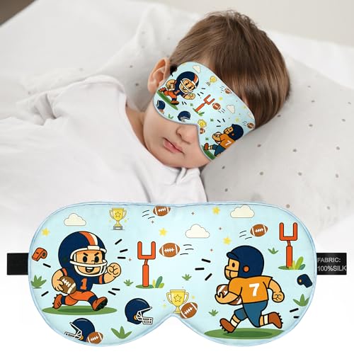 Kids Silk Sleep Mask, 100% Mulberry Silk Eye Mask with Adjustable Strap - color: Football Style