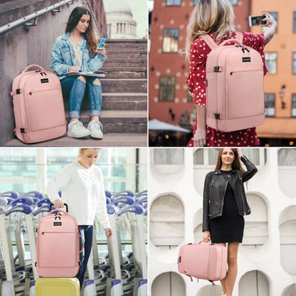 30L Travel Backpack For Women Men Flight Approved Carry-On Laptop Pink - color: Pink-15, size: 15-inch