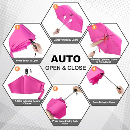 Mini Flat Umbrella Automatic Compact Travel Rain Pocket Purse 42/46 Inch - color: Rose Red, size: 46inch