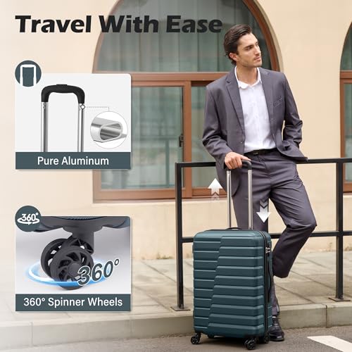 Coolife Lightweight Luggage with TSA Lock,Medium Checked Teal Blue - color: Teal Blue, size: Medium(24in)