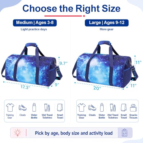 Bagseri Boys Duffle Bag for Travel - Kids Gym Bag with Shoe Compartment - color: B5-Purple Starry Sky, size: Medium - 17.3 x 9 x 9.7 in