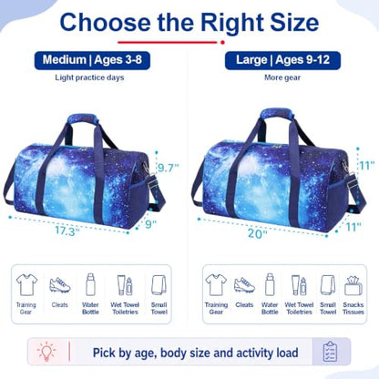 Bagseri Boys Duffle Bag for Travel - Kids Gym Bag with Shoe Compartment - color: B5-Purple Starry Sky, size: Medium - 17.3 x 9 x 9.7 in