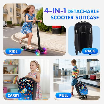 4-in-1 Detachable Scooter Luggage for Kids, Foldable Ride-On Suitcase - color: Navy