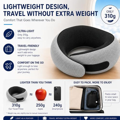 2 Pack Travel Neck Pillow Set, Pure Memory Foam Neck Pillow with Eye Mask Earplugs Storage Bag, Breathable 360 Degree Ergonomic Support, Compact Portable Plane Train Travel Essentials