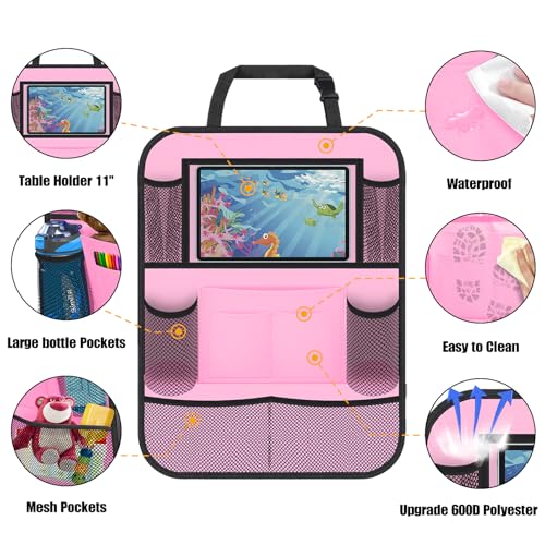 Backseat Car Organizer w/ 10 Storage Pockets, 11" Tablet Holder, 2 PCS Pink - color: Pink
