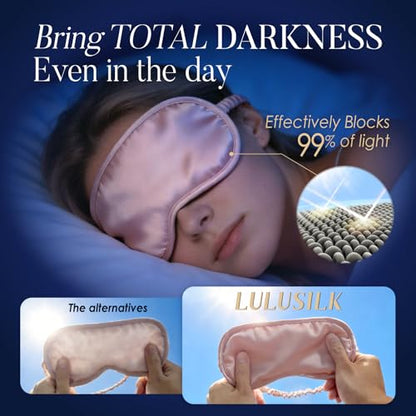 LULUSILK 100% Mulberry Silk Sleep Eye Mask for Sleeping Women and Men, Pink - color: Pink