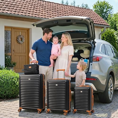 KUNEL Luggage Sets 5 Pcs suitcases with Wheels, 20/24/28Inch, Black - color: Black