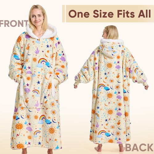 yescool Wearable Blanket Hoodie as Christmas Birthday Gifts for Women Mom - color: Beige Rainbow, size: Oversized