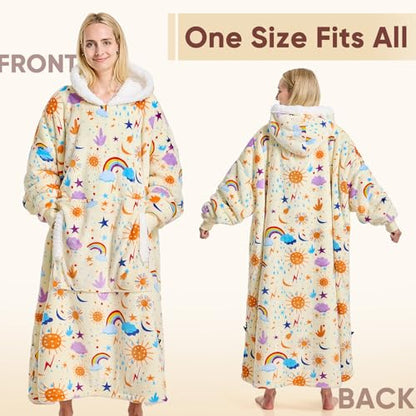 yescool Wearable Blanket Hoodie as Christmas Birthday Gifts for Women Mom - color: Beige Rainbow, size: Oversized