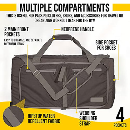 LEGEND 40L Foldable Duffle Bag With Shoe Compartment - Chocolate - color: Chocolate, size: 40L