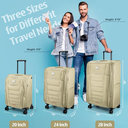 Verdi Luggage 2 Piece Set Suitcase Spinner Wheels Softshell Expandable, Carry On Luggage with USB Port (Khaki, 2-Piece set(20/24)) - color: Khaki, size: 2-Piece set(20/24)