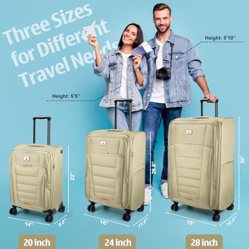 Verdi Luggage 2 Piece Set Suitcase Spinner Wheels Softshell Expandable, Carry On Luggage with USB Port (Khaki, 2-Piece set(20/24)) - color: Khaki, size: 2-Piece set(20/24)