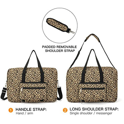 Foldable Travel Duffel Bag, Medium Women's Weekender and Overnight bag carry on Luggage bag for Women(Leopard) - color: Leopard