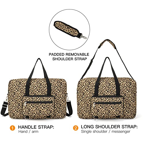 Foldable Travel Duffel Bag, Medium Women's Weekender and Overnight bag carry on Luggage bag for Women(Leopard) - color: Leopard