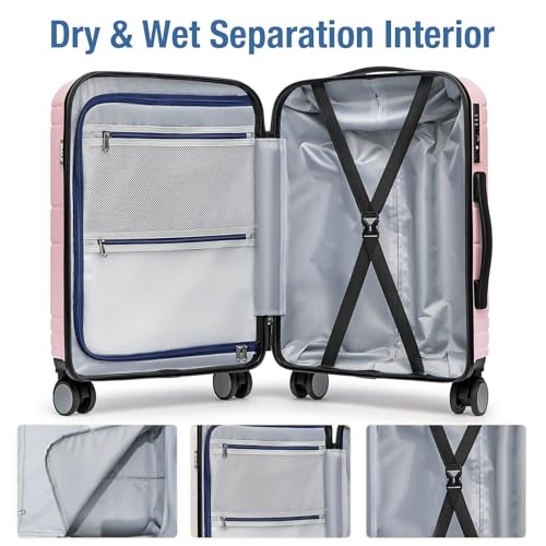 Carry On Luggage 22x14x9 Airline Approved,Hardshell Suitcase,20 Inch,Pink - color: Pink