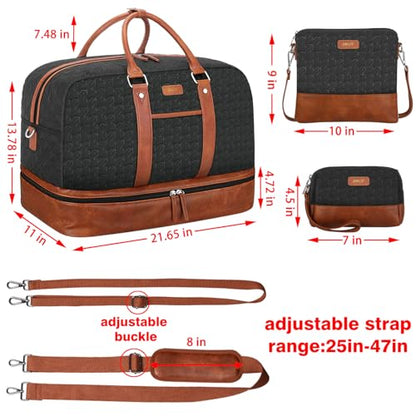IBFUN Weekender Bags for Women, 3PCS Travel Set with Shoe Compartment 21.6 - color: A03-brown+black