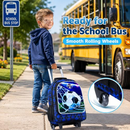 gxtvo Kids Rolling Backpack, Roller Wheels Boys Bookbag, Wheeled Suitcase Elementary School Bag-3PCS Dinosaur/Unicorn/Mermaid - color: Uv Printing Green Soccer Rolling Backpack